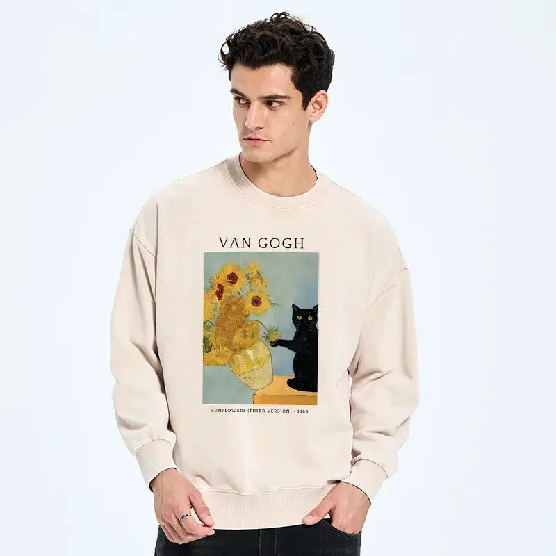 Japanese Black Cat Sweatshirt for Streetwear