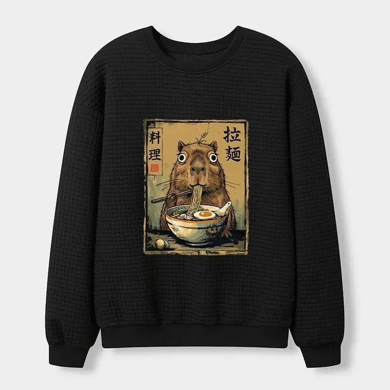 Kyoto-Lion Cute Capybara Eating Ramen Waffle Sweatshirt