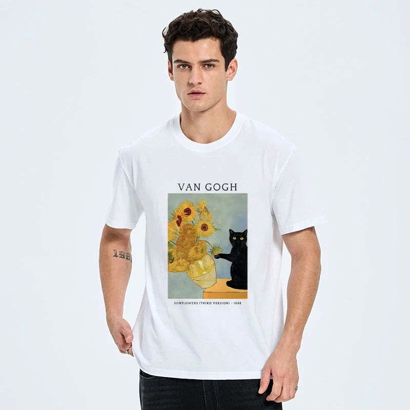 vintage kyoto cat shirt with sunflowers