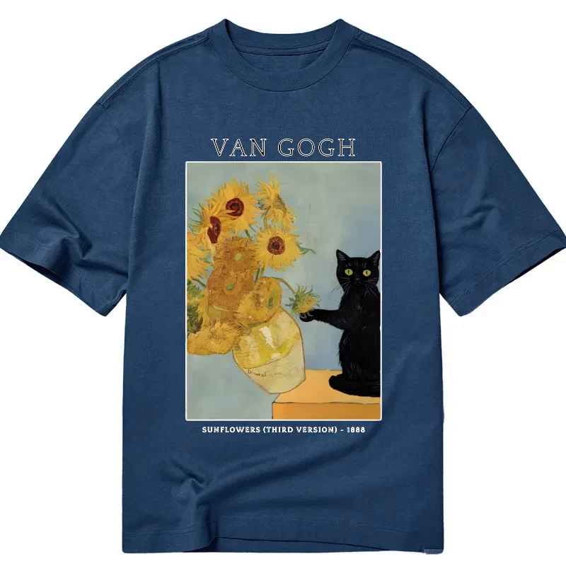 japanese black cat sunflowers classic tee