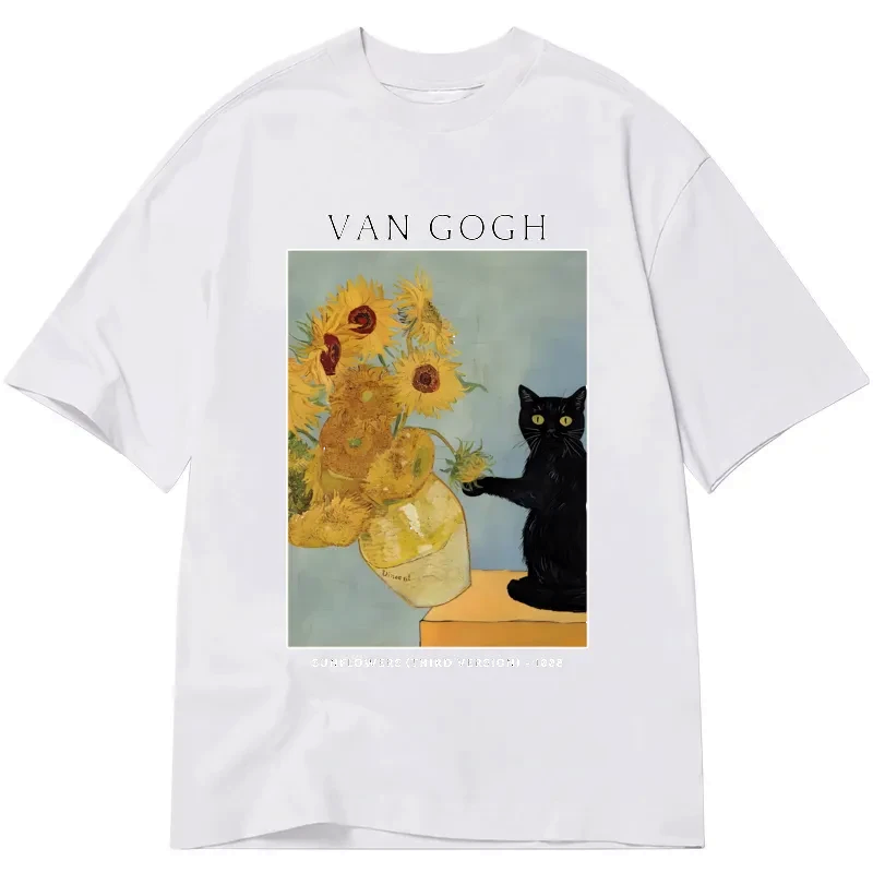vintage kyoto cat shirt with sunflowers
