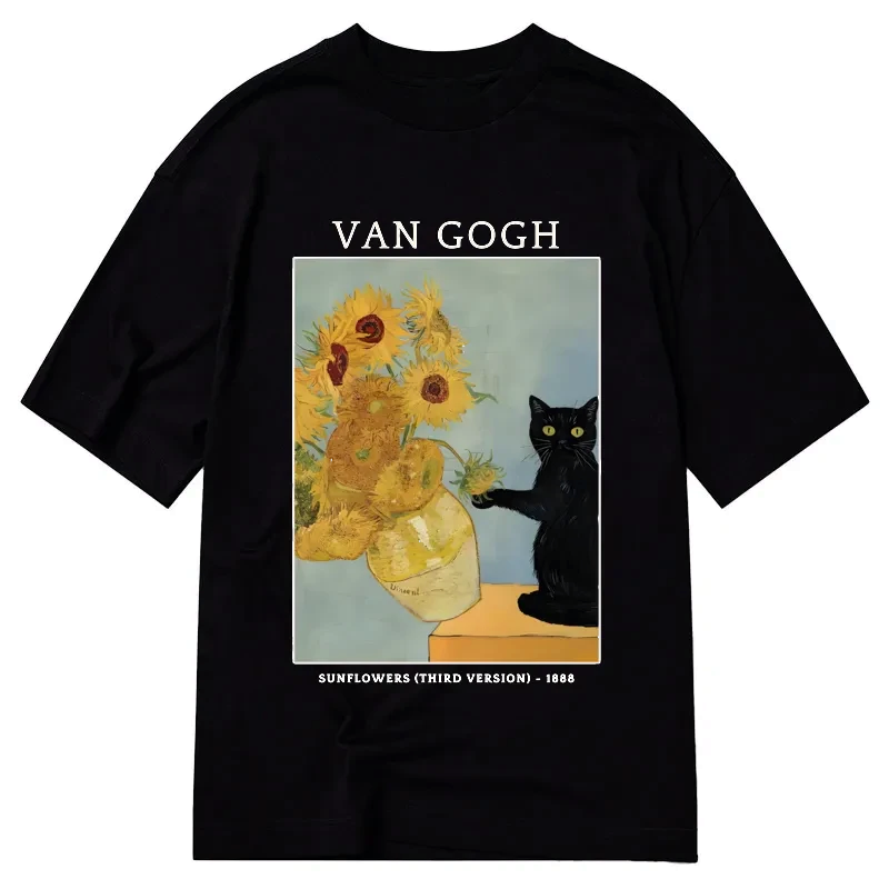 japanese black cat sunflowers classic tee
