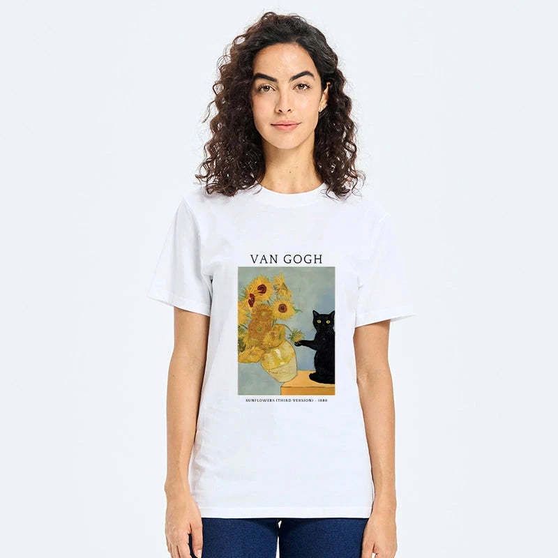 Kyoto-Lion Black Cat With Sunflowers Classic T-Shirt