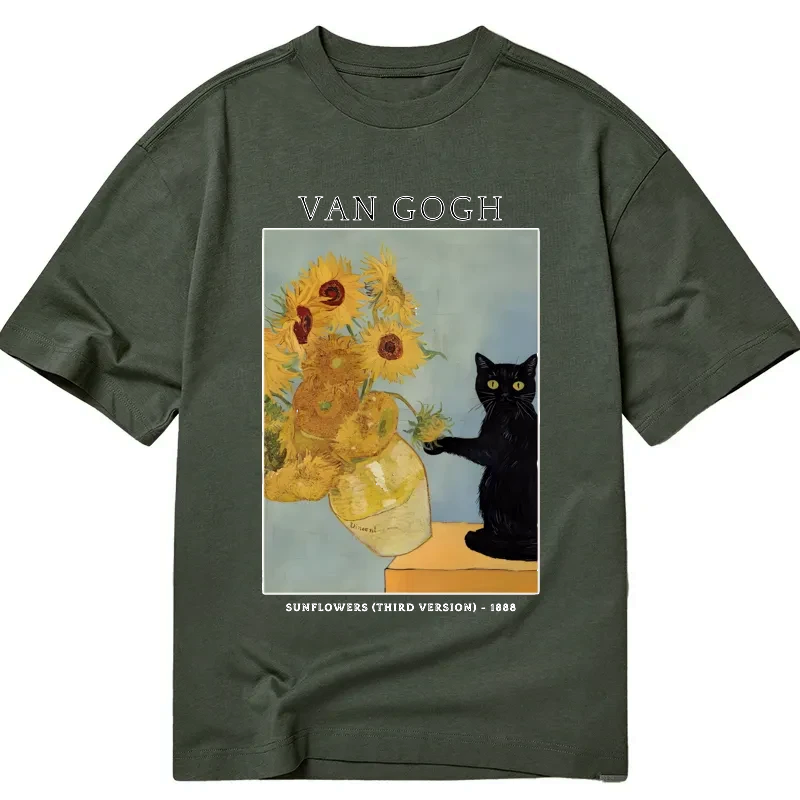 japanese black cat sunflowers classic tee