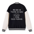 Kyoto-Lion Different Meanings Of 'Good Morning' Embroidery Varsity Jacket