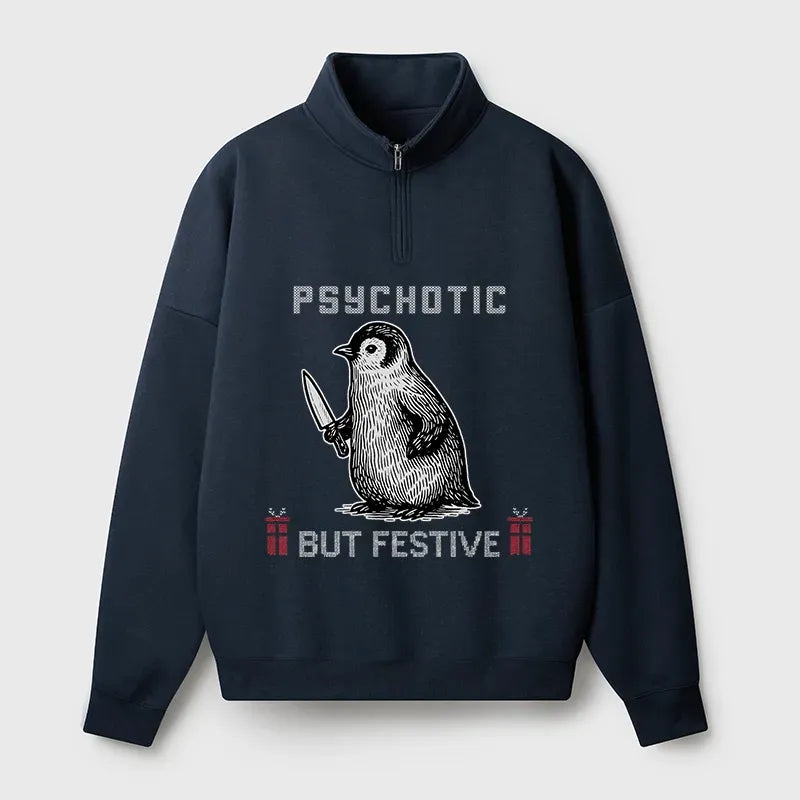 Kyoto-Lion Overstimulated but Festive Christmas Half Zip Fleece Sweatshirt