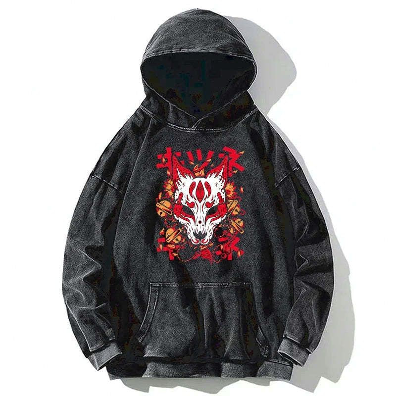 Japanese Kitsune Mask Washed Hoodie