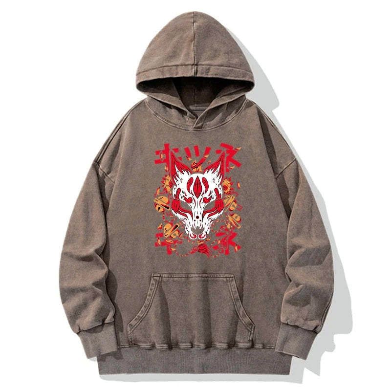 Japanese Kitsune Mask Washed Hoodie