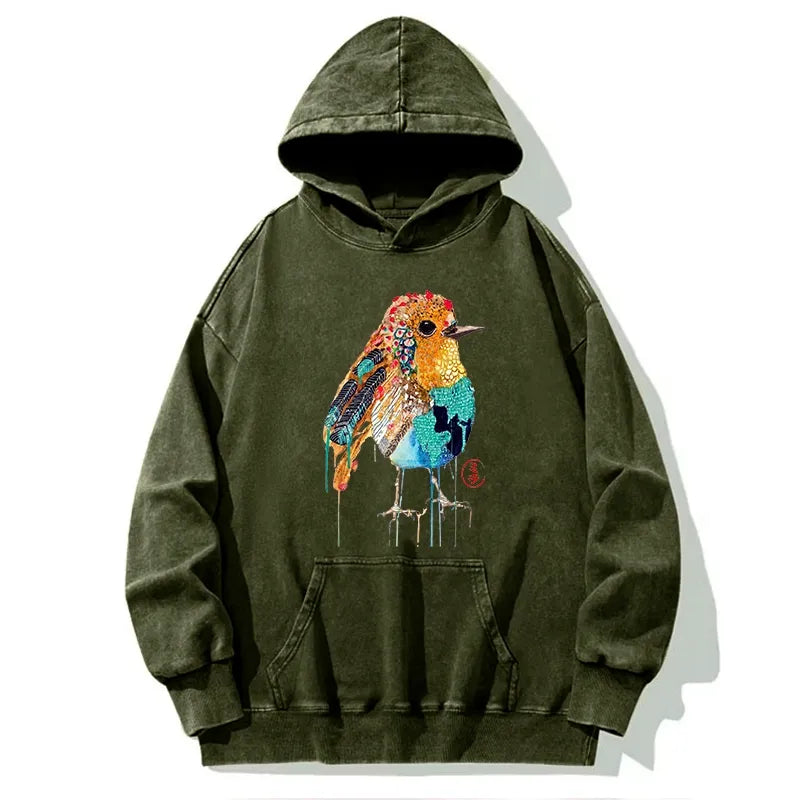Kyoto-Lion Sparkly Wild Bird Washed Hoodie