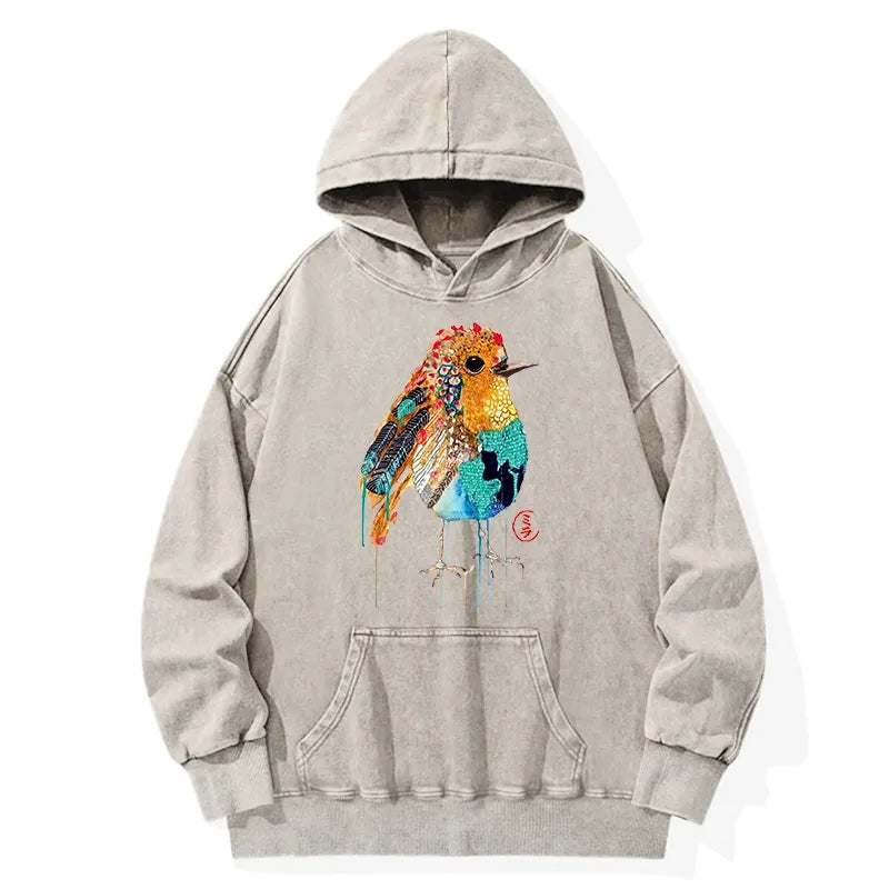 Kyoto-Lion Sparkly Wild Bird Washed Hoodie