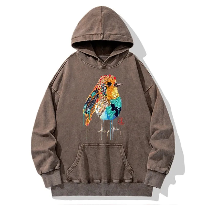 Kyoto-Lion Sparkly Wild Bird Washed Hoodie