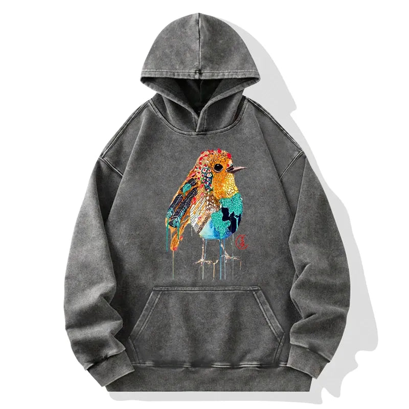 Kyoto-Lion Sparkly Wild Bird Washed Hoodie