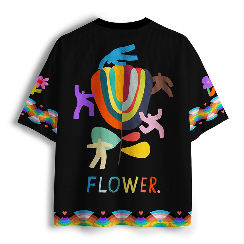 Kyoto-Lion Colorful Minimalist Flower Mesh Jersey