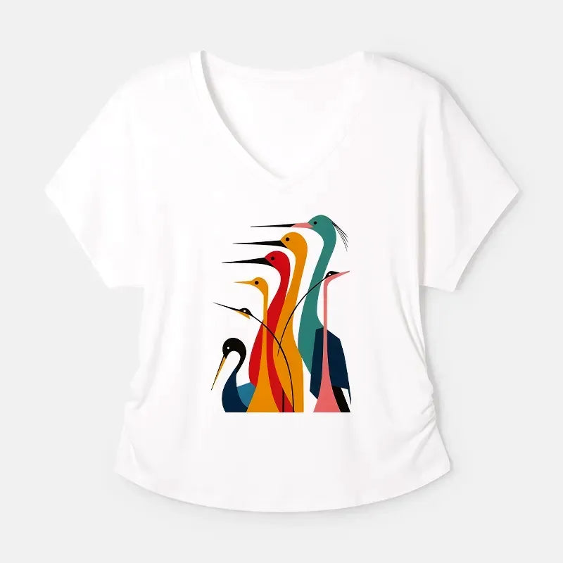 Kyoto-Lion Various Types Of Cranes Modal Dolman Sleeve T-Shirt