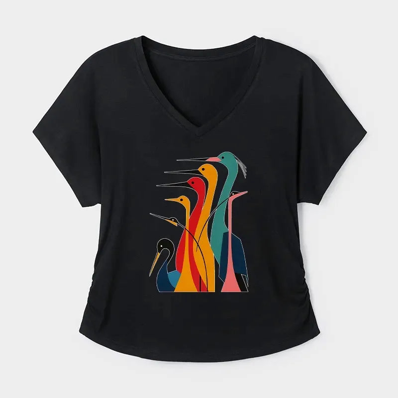 Kyoto-Lion Various Types Of Cranes Modal Dolman Sleeve T-Shirt