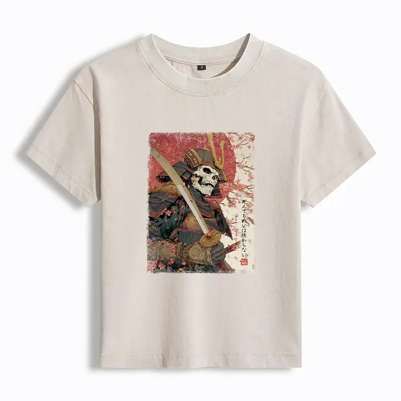 Japanese samurai under sakura washed t-shirt for women