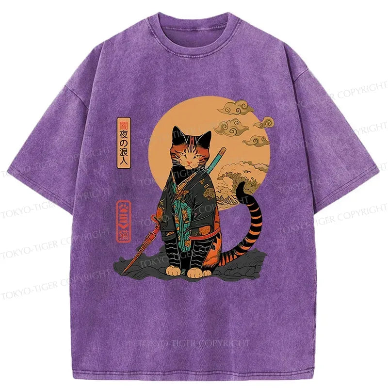 Retro Samurai Cat Tee for Gift Idea