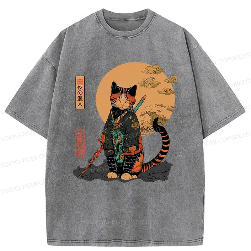 Retro Samurai Cat Tee for Gift Idea