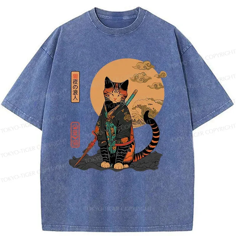 Retro Samurai Cat Tee for Gift Idea