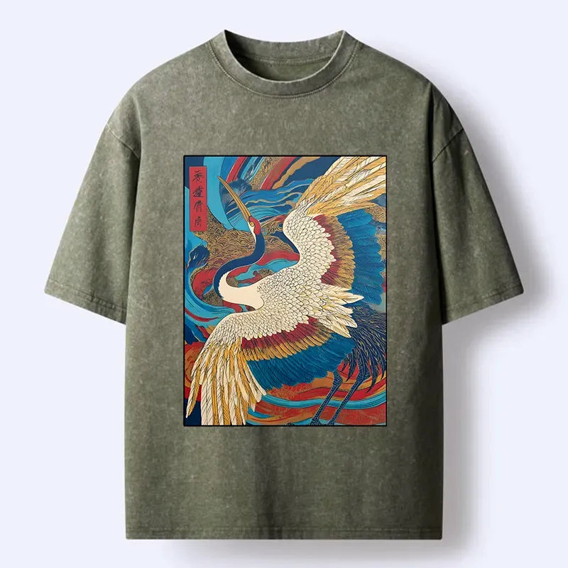 Retro Japanese Crane Washed Tee