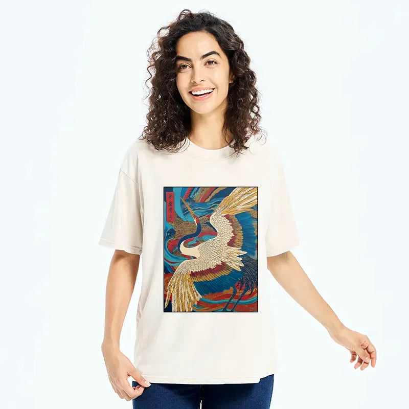 Vintage Ukiyo-e Crane T-Shirt