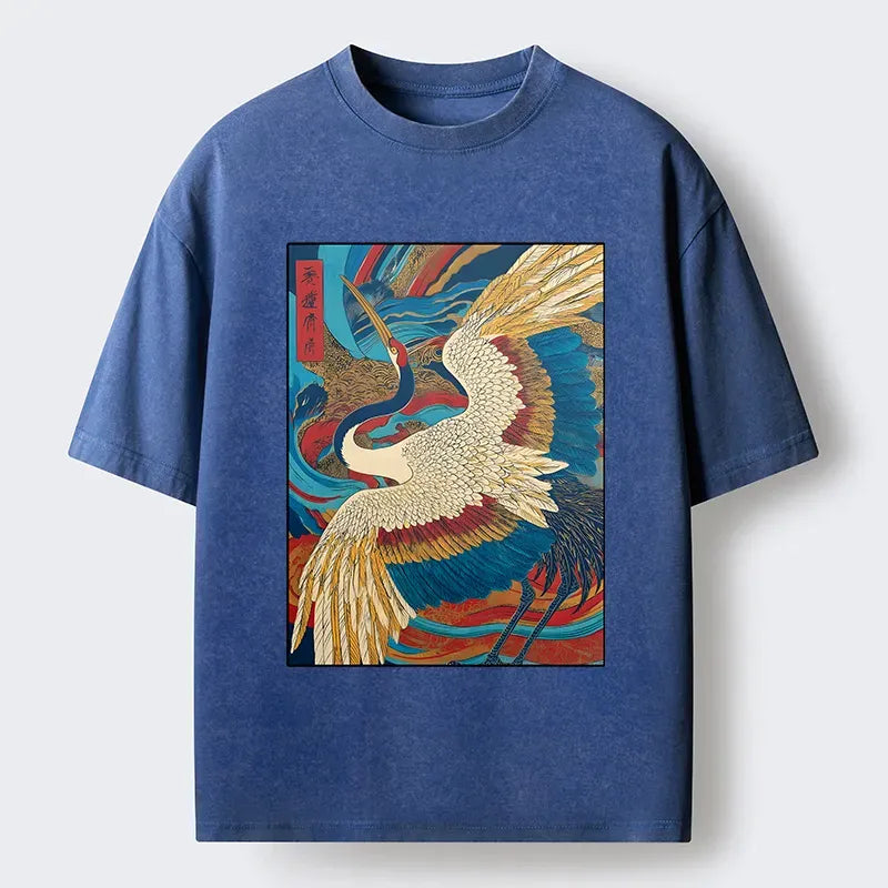 Vintage Ukiyo-e Crane T-Shirt