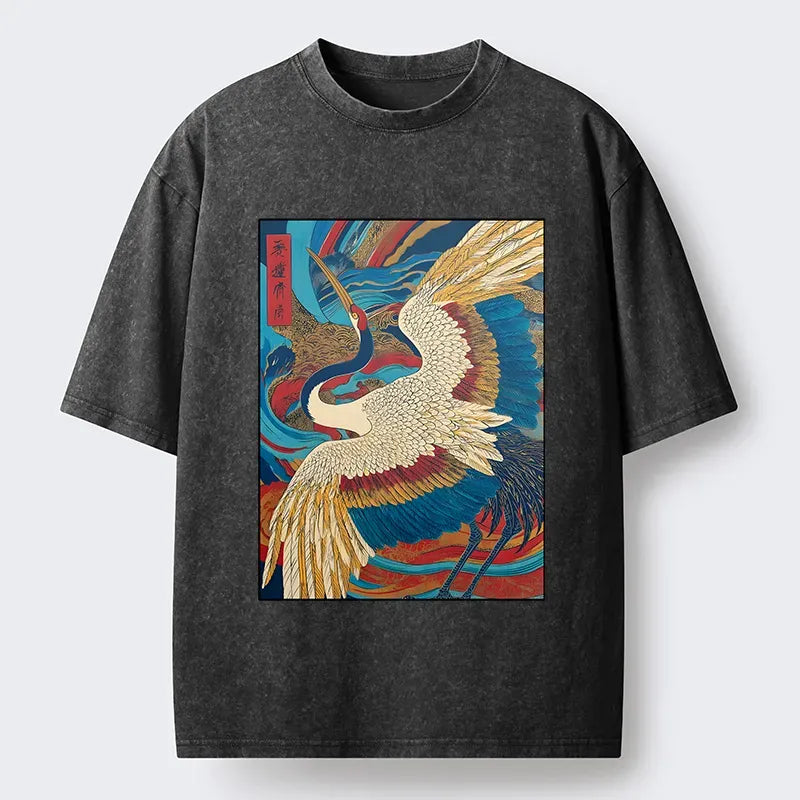 Retro Japanese Crane Washed Tee