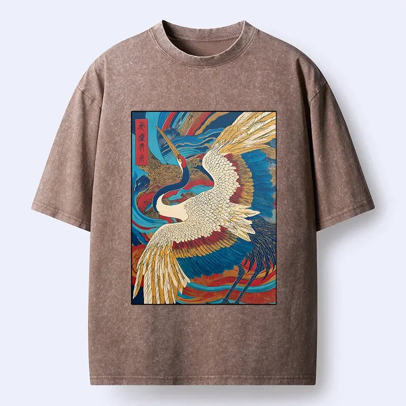 Vintage Ukiyo-e Crane T-Shirt