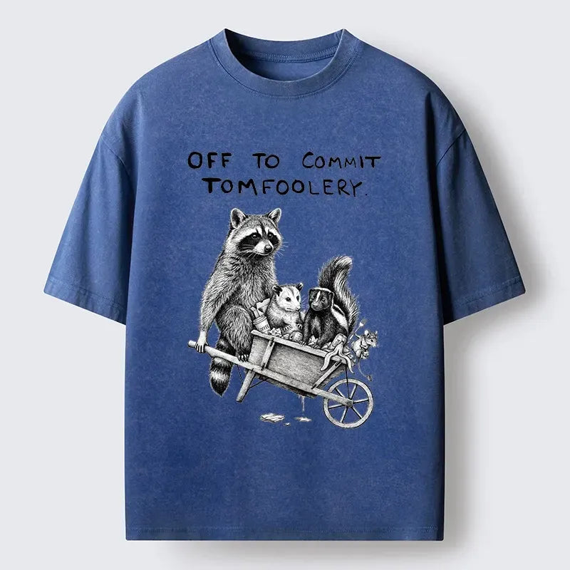 Japanese Raccoon Washed T-Shirt for Daily Wear