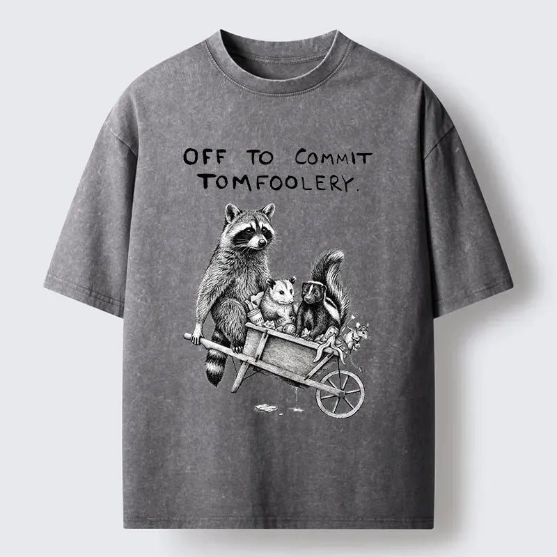 Japanese Raccoon Washed T-Shirt for Daily Wear