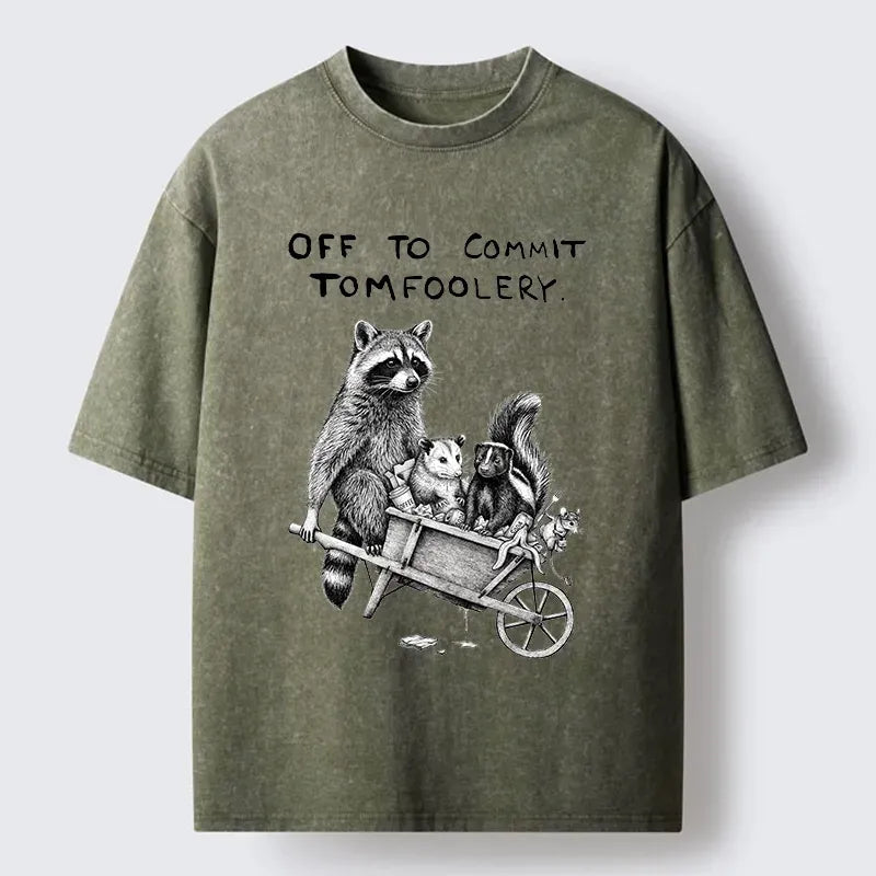 Kyoto-Lion Raccoon Crew On A Mission Washed T-Shirt