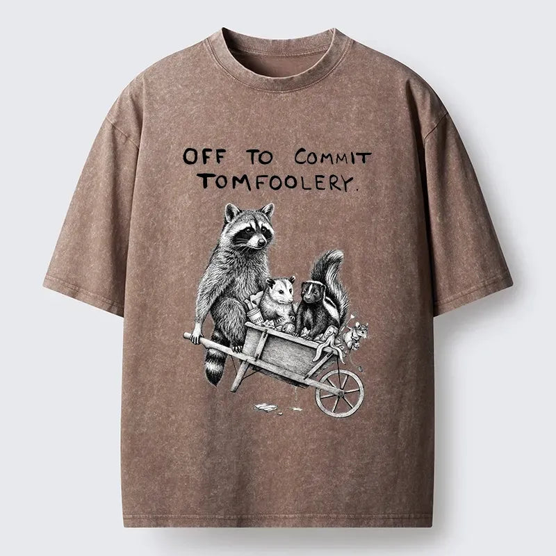 Japanese Raccoon Washed T-Shirt for Daily Wear