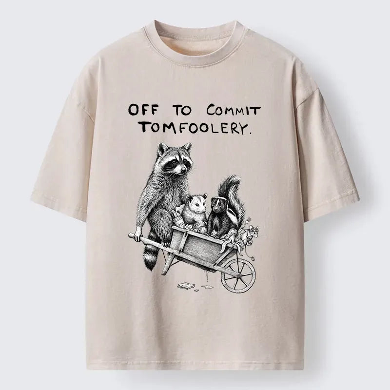 Japanese Raccoon Washed T-Shirt for Daily Wear