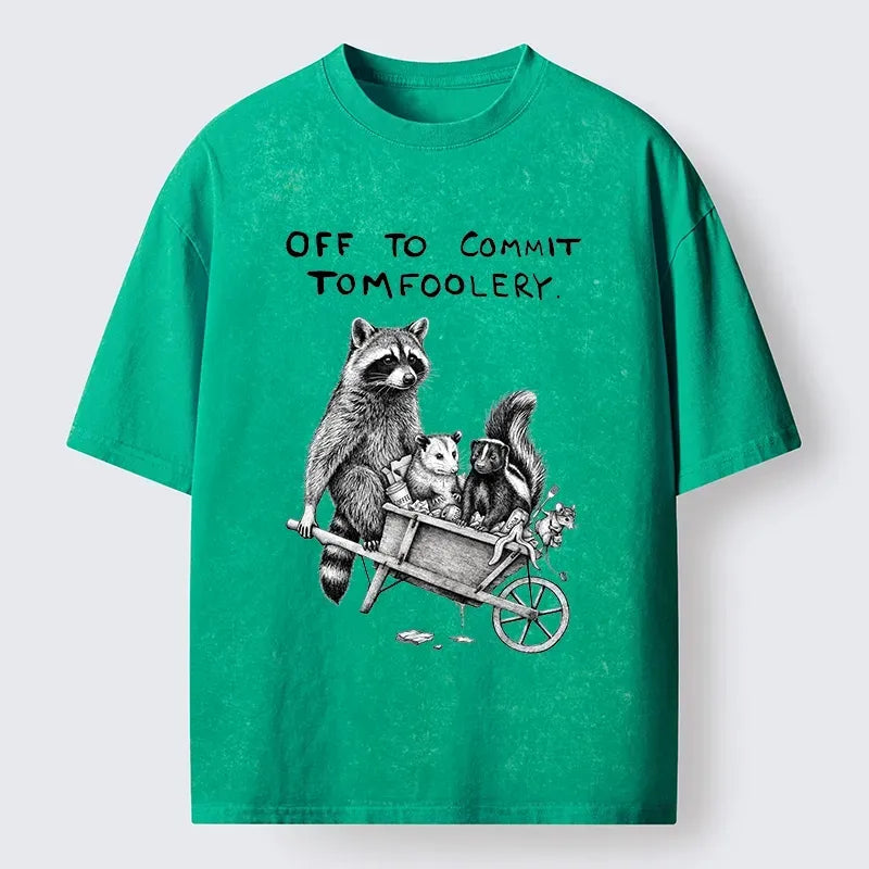 Japanese Raccoon Washed T-Shirt for Daily Wear