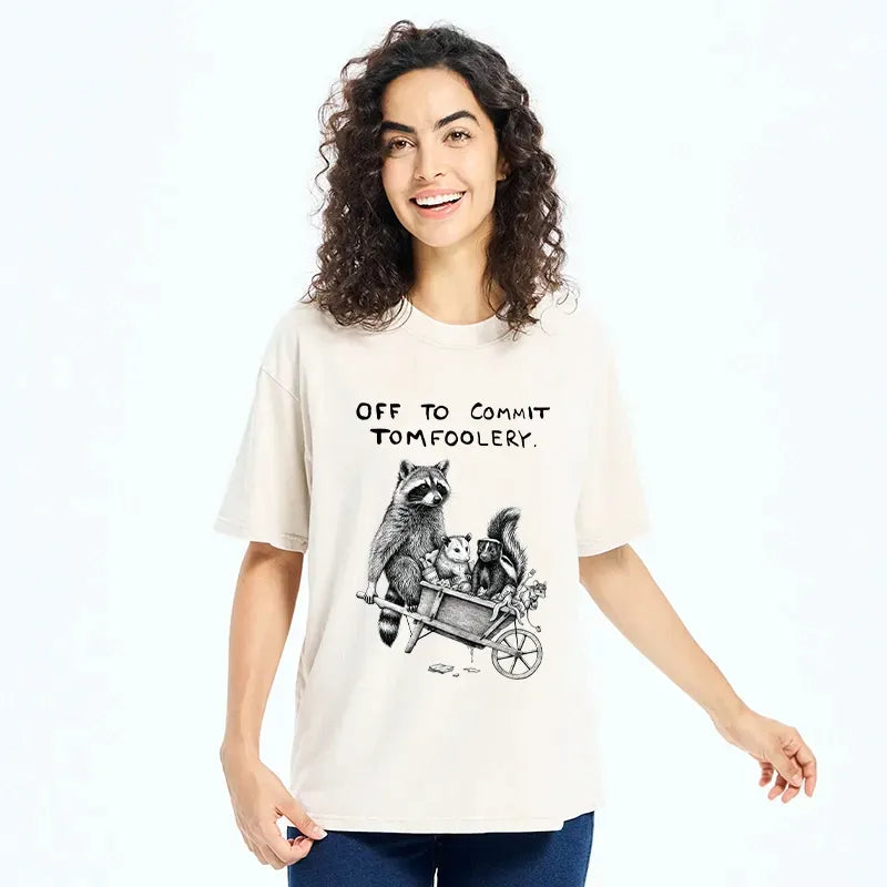 Japanese Raccoon Washed T-Shirt for Daily Wear