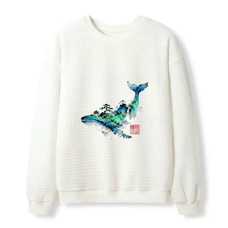 Japanese ink painting sweatshirt for daily wear