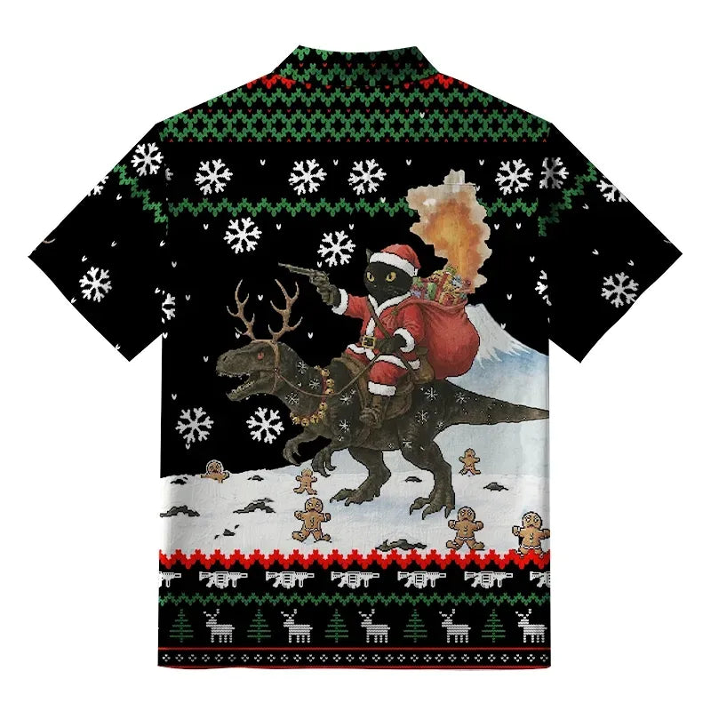 Japanese Cat Riding Dinosaur Hawaiian Shirt