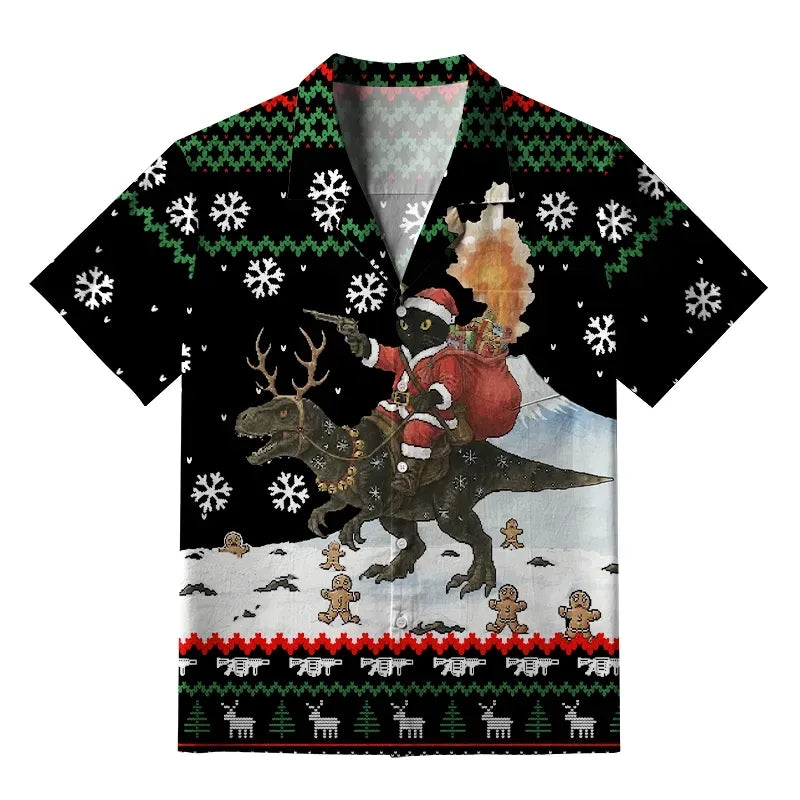 Japanese Cat Riding Dinosaur Hawaiian Shirt