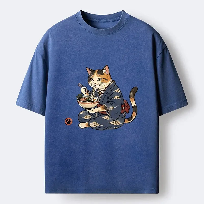 Traditional Japanese Cat Noodle Lover Washed Tee