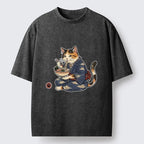 Kyoto-Lion Traditional Japanese Cat Noodle Lover Washed T-Shirt
