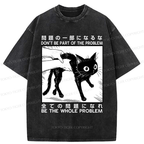 Funny Cat Washed T-Shirt for Daily Wear
