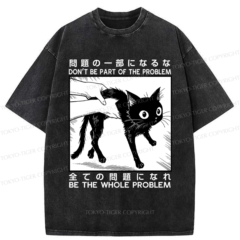 Funny Cat Washed T-Shirt for Daily Wear