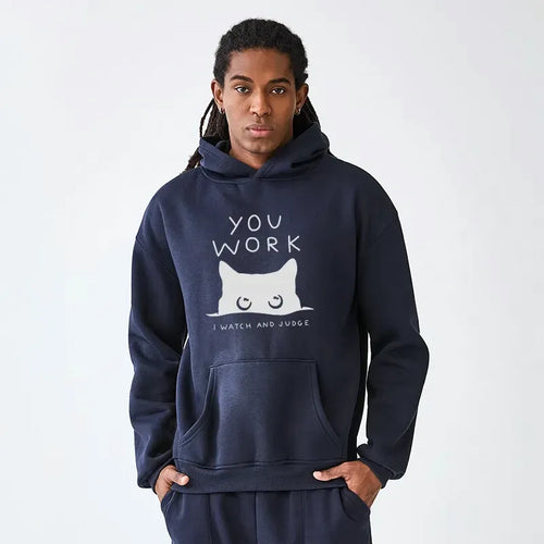 Kyoto-Lion Cat Spy Fleece Hoodie for Streetwear