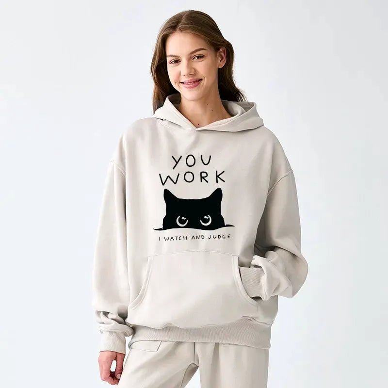 Kyoto-Lion Cat Spy Fleece Hoodie for Streetwear