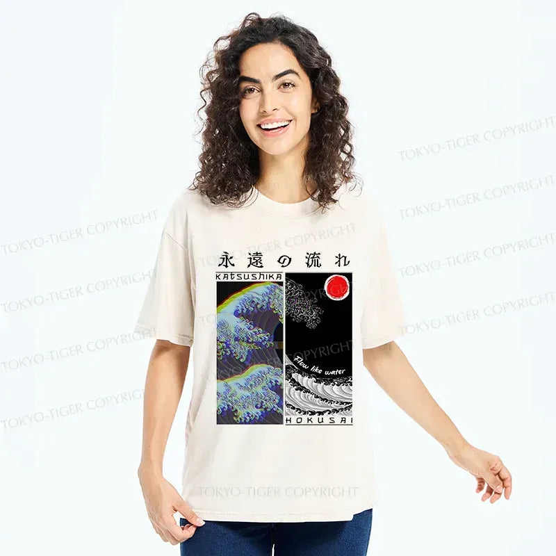 Kyoto-Lion Ukiyo-e Wave Poster Washed T-Shirt