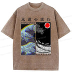 Kyoto-Lion Ukiyo-e Wave Poster Washed T-Shirt