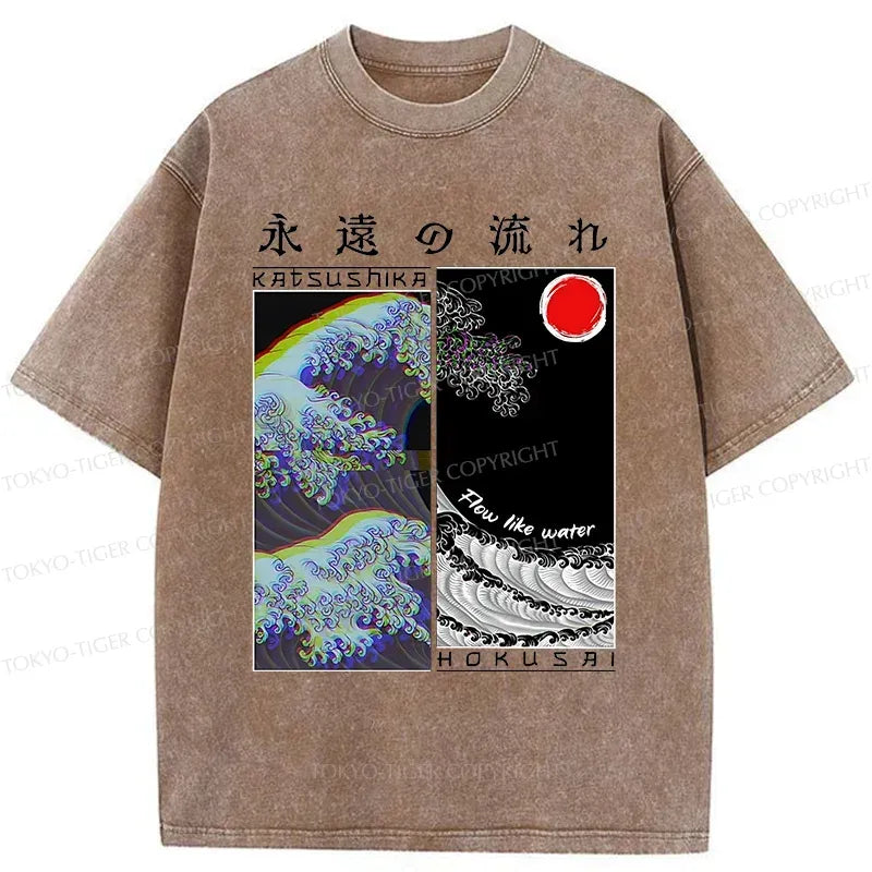Kyoto-Lion Ukiyo-e Wave Poster Washed T-Shirt