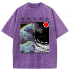 Kyoto-Lion Ukiyo-e Wave Poster Washed T-Shirt
