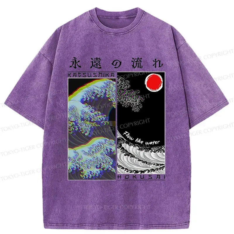 Kyoto-Lion Ukiyo-e Wave Poster Washed T-Shirt