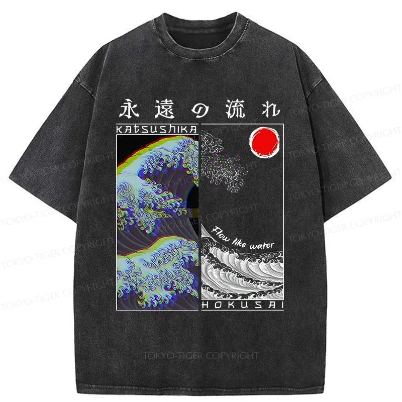 Kyoto-Lion Ukiyo-e Wave Poster Washed T-Shirt